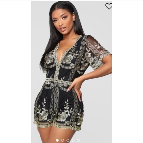 Black & Silver Embroidered Mesh Romper - Picture 6 of 6